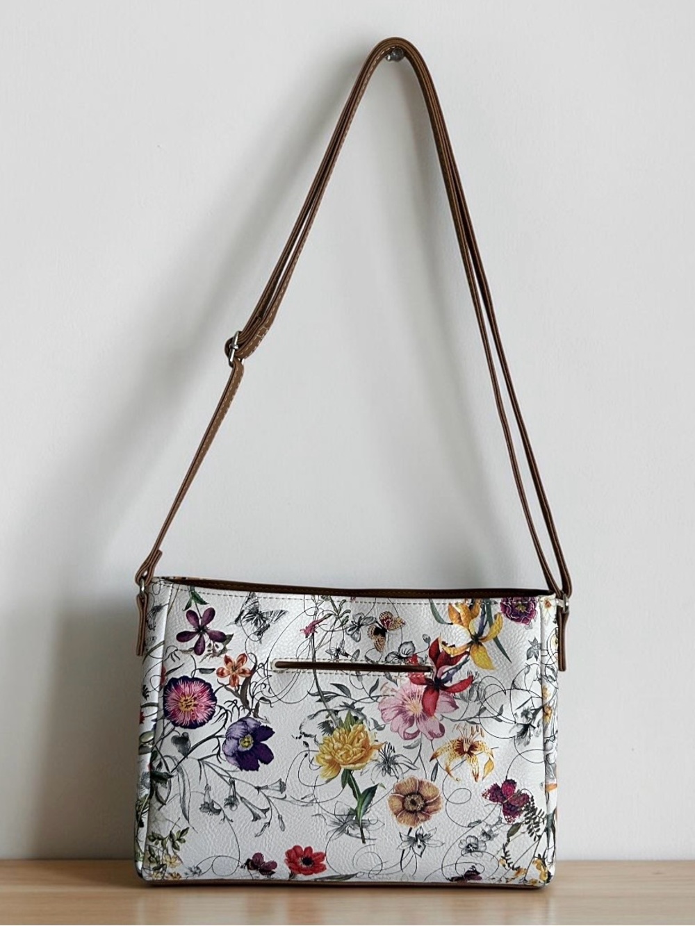 MultiSac Floral Print Shoulder Bag with Tan Trim - Picture 2 of 7